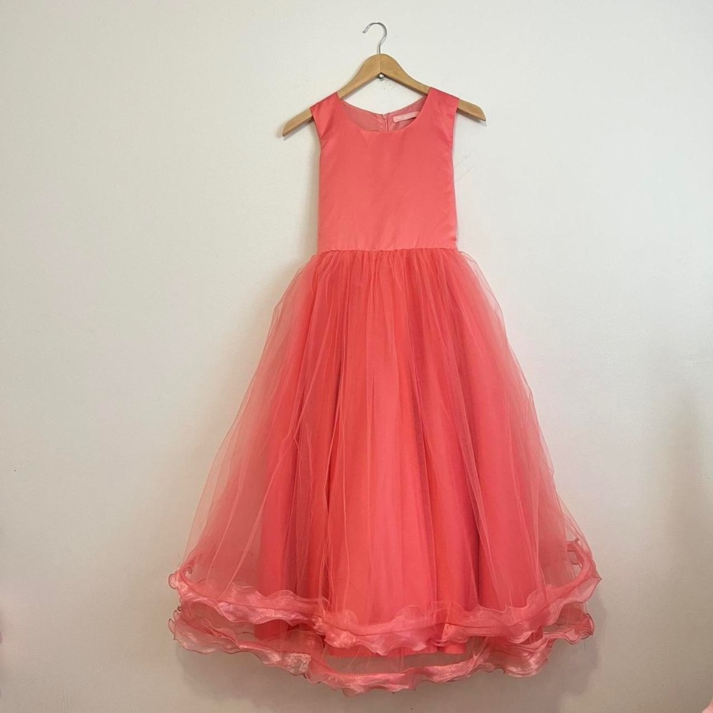 Vintage Coral Pink Tulle Ball Gown Dress